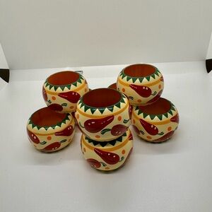 Red Hot Chili Pepper Wooden, Hand Painted Napkin Rings Set of 8
